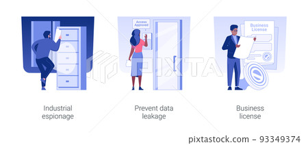 Confidential data isolated concept vector illustration set. Industrial espionage, prevent data leakage, business license, trade secret, wireless key, corporate paperwork vector cartoon. Confidential data isolated concept vector illustration set. Industrial espionage, prevent data leakage, business license, trade secret, wireless key, corporate paperwork vector cartoon. 93349374