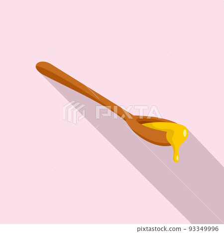 Honey wood spoon icon, flat style Honey wood spoon icon, flat style 93349996