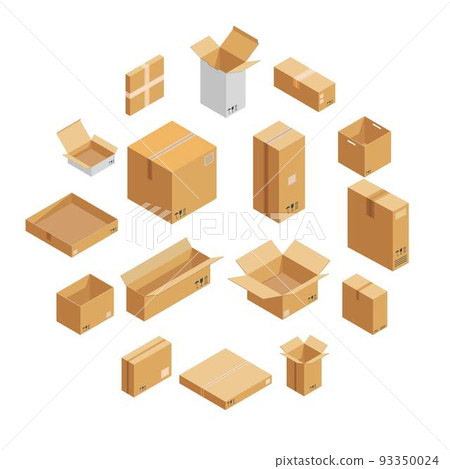 Parcel packaging box icons set, isometric style Parcel packaging box icons set, isometric style 93350024