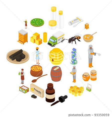 Propolis honey apiary icons set, isometric style Propolis honey apiary icons set, isometric style 93350059