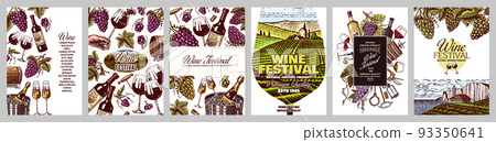 Wine posters or vineyard banners. Sparkling champagne background, Cheers toast and Grape. Tuscany Wine posters or vineyard banners. Sparkling champagne background, Cheers toast and Grape. Tuscany 93350641
