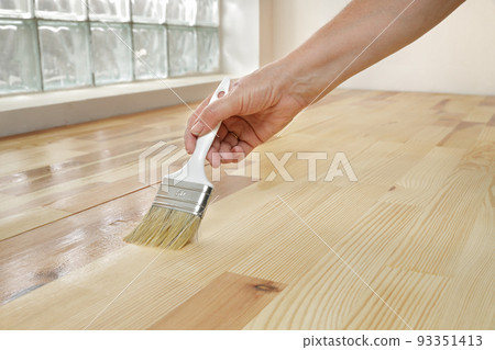 Wooden plank stair or floor varnishing Wooden plank stair or floor varnishing 93351413