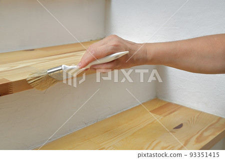 Wooden plank stair varnishing Wooden plank stair varnishing 93351415