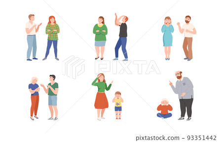 Conflicting Parents Arguing with Each Other Scolding and Shouting at Each Other Vector Illustration Set 93351442