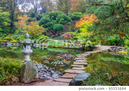 scenic view of autumn nature in the Japanese garden in Kaiserslautern 93351684