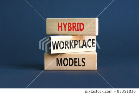 Hybrid workplace models symbol. Concept words Hybrid workplace models on wooden blocks. Beautiful grey table grey background. Business hybrid workplace models quote concept. Copy space Hybrid workplace models symbol. Concept words Hybrid workplace models on wooden blocks. Beautiful grey table grey background. Business hybrid workplace models quote concept. Copy space 93351836