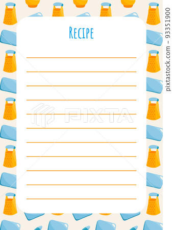 Printed recipe template with kitchen utensils for cooks and cooking enthusiasts. Kitchenware collection. Printed recipe template with kitchen utensils for cooks and cooking enthusiasts. Kitchenware collection. 93351900