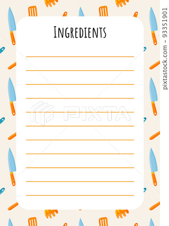 Printed ingredients template with kitchen utensils for cooks and cooking enthusiasts. Kitchenware collection. Printed ingredients template with kitchen utensils for cooks and cooking enthusiasts. Kitchenware collection. 93351901