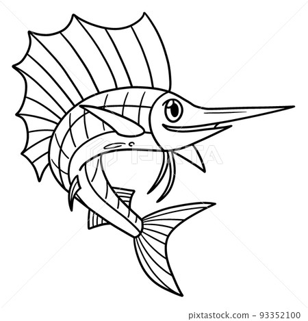 Sail Fish Isolated Coloring Page for Kids 93352100