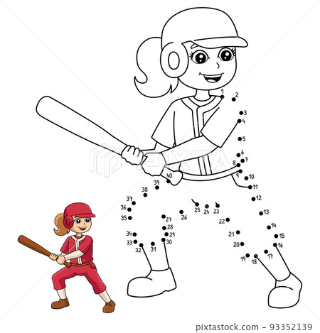 Dot to Dot Girl Playing Baseball Coloring Page 93352139