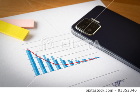 Smartphone and graph Downtrend Population decline analysis 93352340