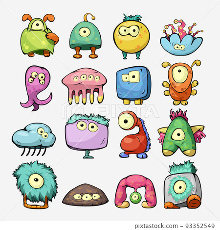 cute various monsters in set on white 93352549