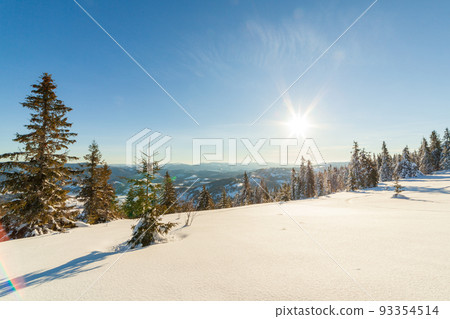 wonderfully majestic winter landscape glowing by sunlight. wintry scene. Carpathian, Ukraine, Europe. Beauty world. Happy New Year wonderfully majestic winter landscape glowing by sunlight. wintry scene. Carpathian, Ukraine, Europe. Beauty world. Happy New Year 93354514