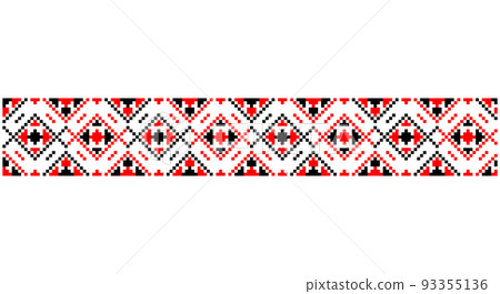 Embroidered good like old handmade cross-stitch ethnic Ukraine pattern. Ukrainian towel ornament, rushnyk called, vector. Embroidered good like old handmade cross-stitch ethnic Ukraine pattern. Ukrainian towel ornament, rushnyk called, vector. 93355136