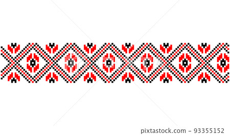 Embroidered good like old handmade cross-stitch ethnic Ukraine pattern. Ukrainian towel ornament, rushnyk called, vector. Embroidered good like old handmade cross-stitch ethnic Ukraine pattern. Ukrainian towel ornament, rushnyk called, vector. 93355152