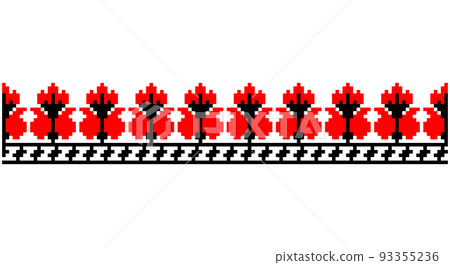 Embroidered good like old handmade cross-stitch ethnic Ukraine pattern. Ukrainian towel ornament, rushnyk called, vector. 93355236