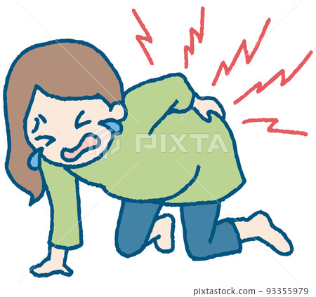 Illustration of a pregnant woman suffering from back pain/pubic pain Illustration of a pregnant woman suffering from back pain/pubic pain 93355979