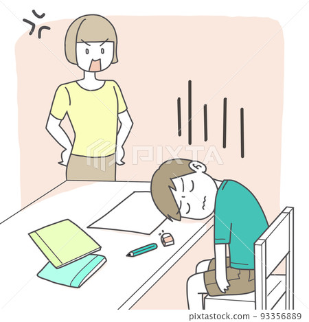 A child who is unmotivated to study at home and an angry mother 93356889