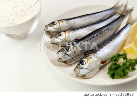 DHA-rich blue-backed fish Iwashi used for sushi and cooking of freshly picked fresh fish on the table DHA-rich blue-backed fish Iwashi used for sushi and cooking of freshly picked fresh fish on the table 93356958