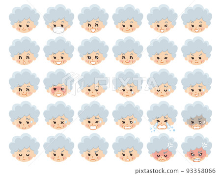 Illustration set of senior women's faces with various expressions 93358066