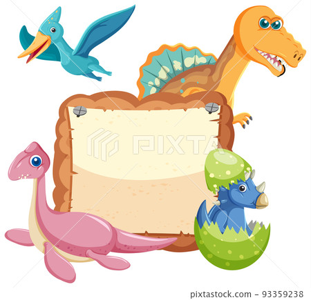 Empty board with cute dinosaurs cartoon characters 93359238