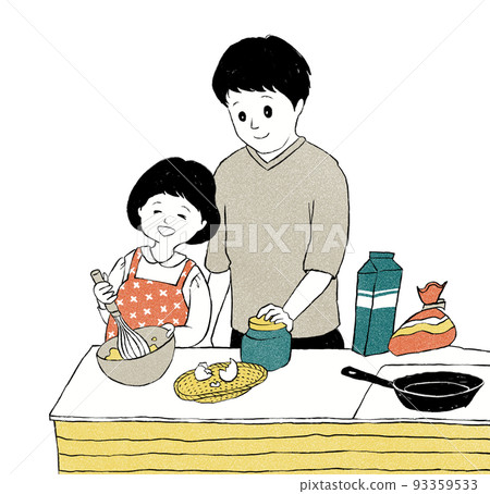 父母和孩子在廚房做飯的插圖 父母和孩子在廚房做飯的插圖 93359533