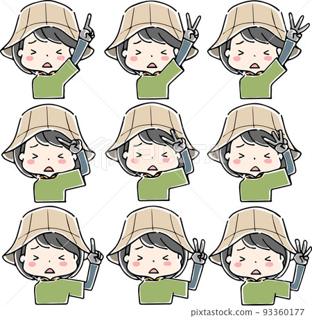 一名身穿農業工作服的婦女的上身用手指顯示數字 一名身穿農業工作服的婦女的上身用手指顯示數字 93360177
