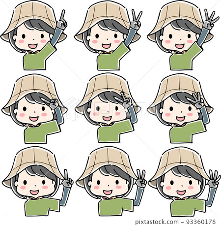 一名身穿農業工作服的婦女的上身用手指顯示數字 一名身穿農業工作服的婦女的上身用手指顯示數字 93360178