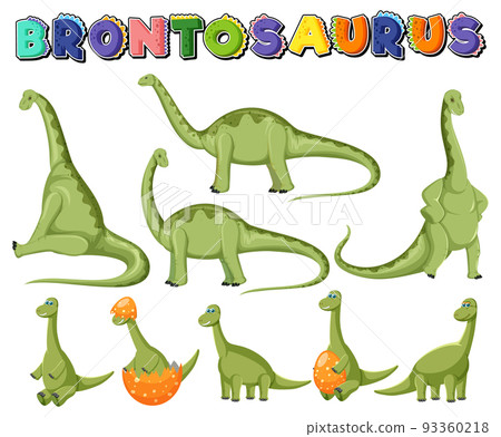 Different cute apatosaurus dinosaur cartoon characters 93360218