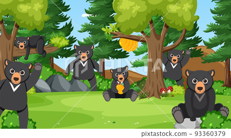 Black bears in the forest scene - Stock Illustration [93360379] - PIXTA