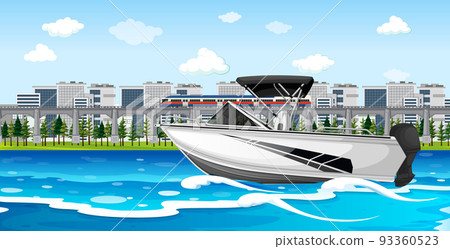 River city scene with a speedboat 93360523