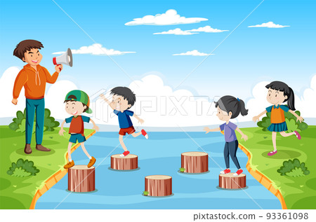 Playground stepping stump with children 93361098