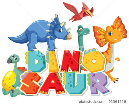 Cute dinosaur group with dinosaur word logo - Stock Illustration ...