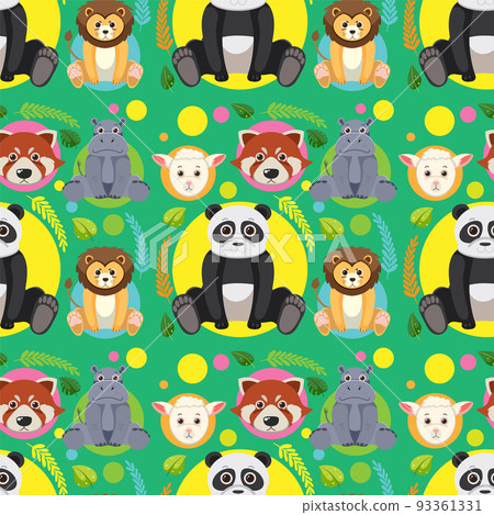 Cute animals seamless pattern - Stock Illustration [93361331] - PIXTA