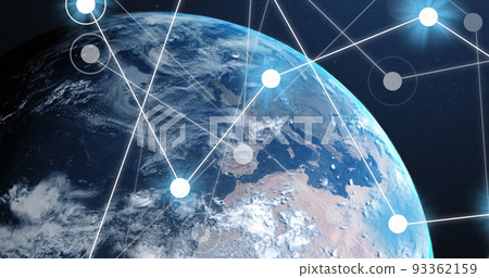 Image of connections and globe on black background Image of connections and globe on black background 93362159