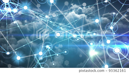 Image of network of connections over clouds Image of network of connections over clouds 93362161