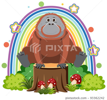 Cute orangutan on stump in flat cartoon style - Stock Illustration  [93362242] - PIXTA