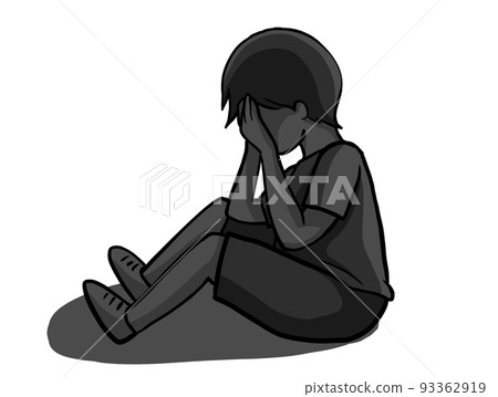 Sad depress crying unhappy child kid character cartoon illustration 93362919