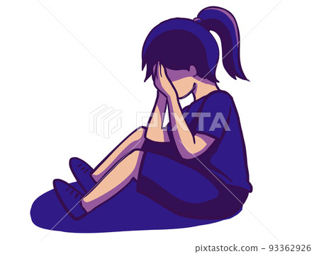 Sad depress crying unhappy child kid character cartoon illustration 93362926