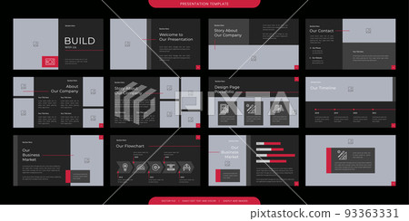 minimalist presentation templates. corporate booklet use in flyer and leaflet, marketing banner, advertising brochure, annual business report, website slider. Black red color company profile vector 93363331