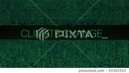 Image of interference over climate change text on black background 93363503