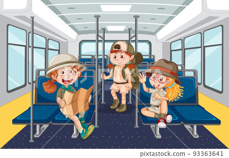 Inside bus with people cartoon 93363641