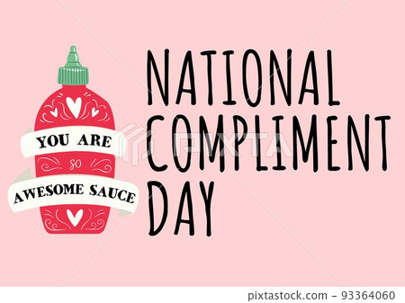 Composition of national compliment day text with bootle icon on pink backgorund Composition of national compliment day text with bootle icon on pink backgorund 93364060