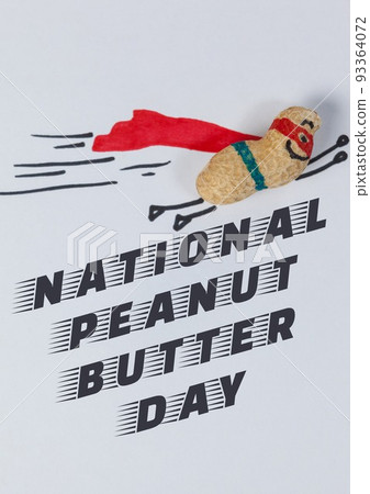 Composition of national peanut butter day text with peanut on white background Composition of national peanut butter day text with peanut on white background 93364072