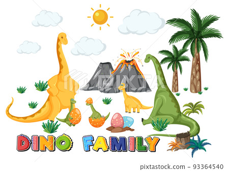 Dinosaur family with forest objects 93364540