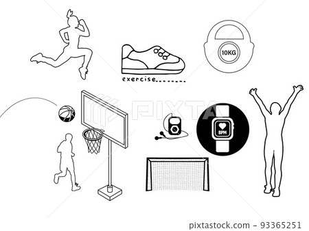 Composition of sport drawings on white background Composition of sport drawings on white background 93365251