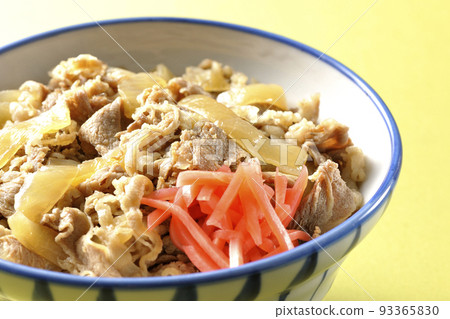 Simple gyudon topped with red pickled ginger Simple gyudon topped with red pickled ginger 93365830