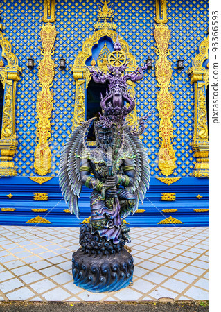 The Blue - Turquiose metalic God statue in Thai blue temple, at the North of Thailand. 93366593