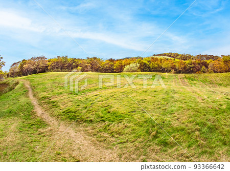 It is a mountain trail scenery from the north side of former Azumayama Lodge. You can see a wide plain and a splendid autumnal scene. Welcome to the background. Hiroshima It is a mountain trail scenery from the north side of former Azumayama Lodge. You can see a wide plain and a splendid autumnal scene. Welcome to the background. Hiroshima 93366642