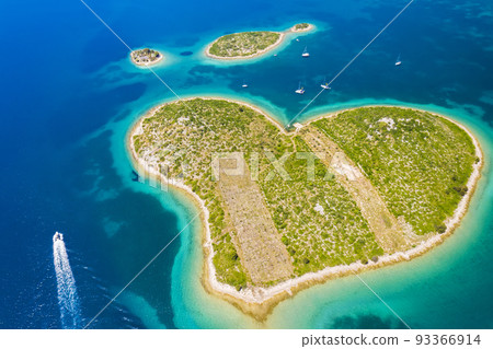 Aerial view of Galesnjak island or Island of Love, Croatia. 93366914